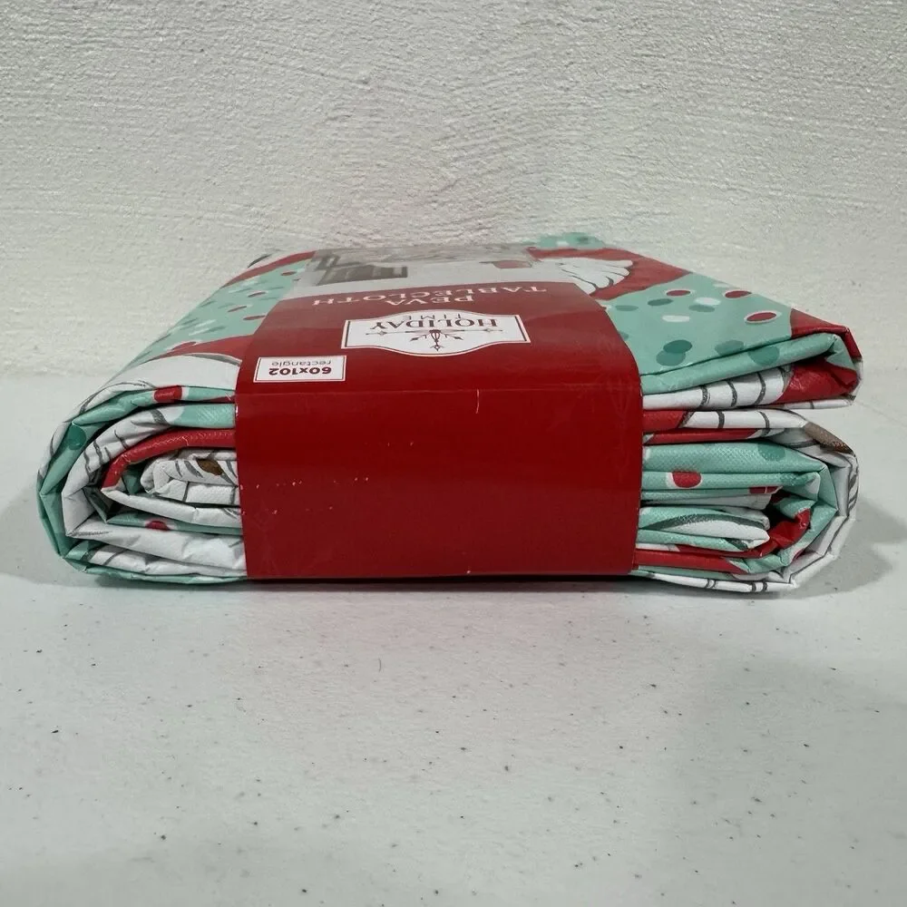 Holiday Time Christmas Santa PEVA Tablecloth 60x102 Rectangle